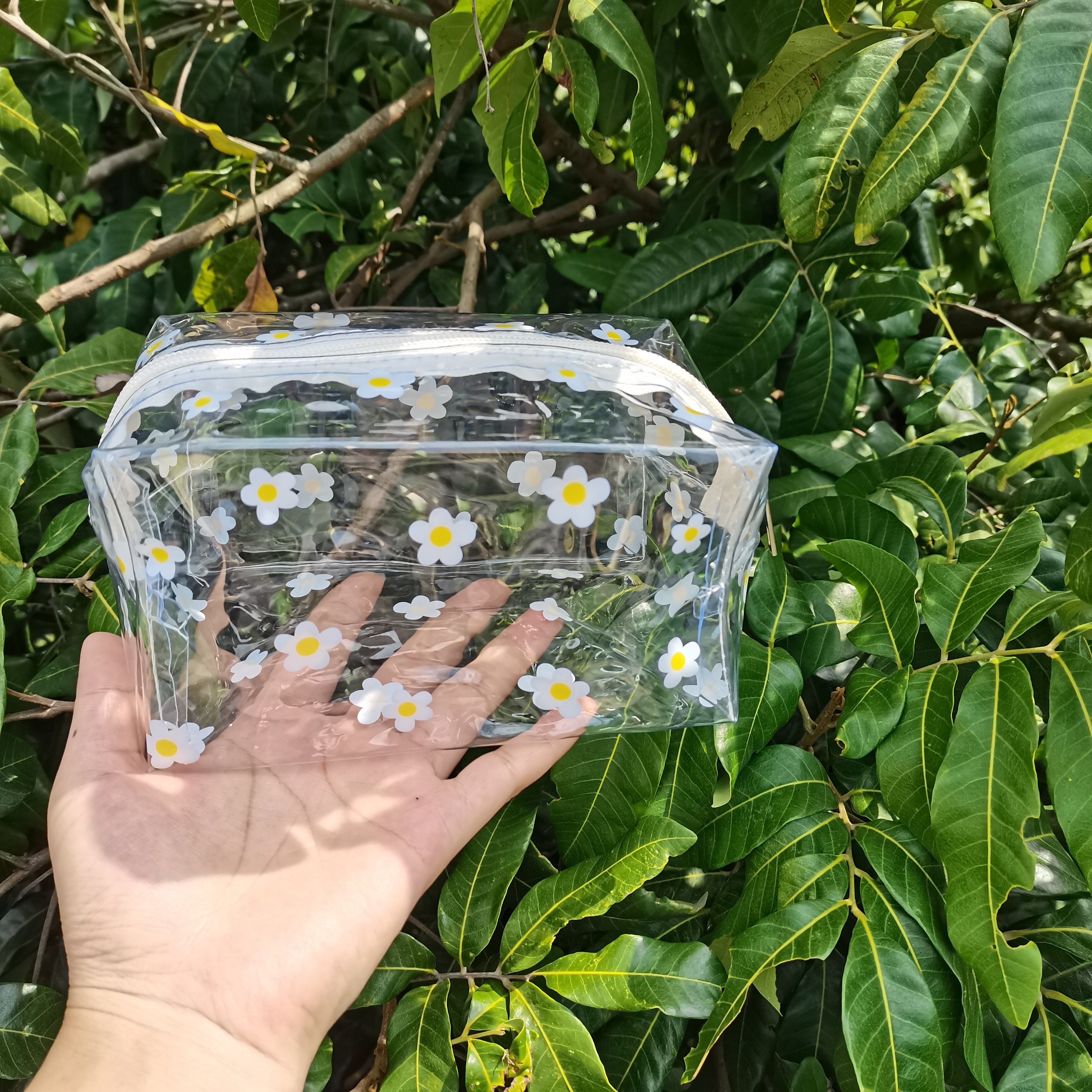 Transparent Large Capacity Simple Pencil Case, PVC Waterproof Cosmetic Bag,  Fruit, Flower Pattern Zipper Bag, School, Office Pouch, Gift -  UK