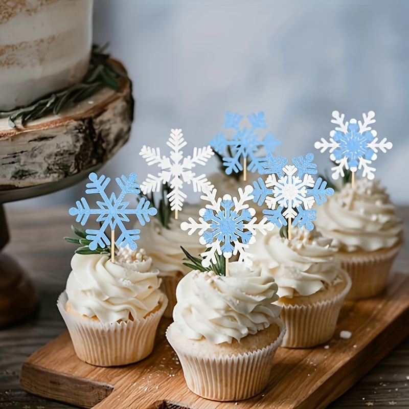 24pcs, Little Snowflake Cupcake Toppers Silver Snowflake Cake Topper  Snowflake Cupcake Toppers Snowflake Cake Decor Snowflakes Cake Decorations