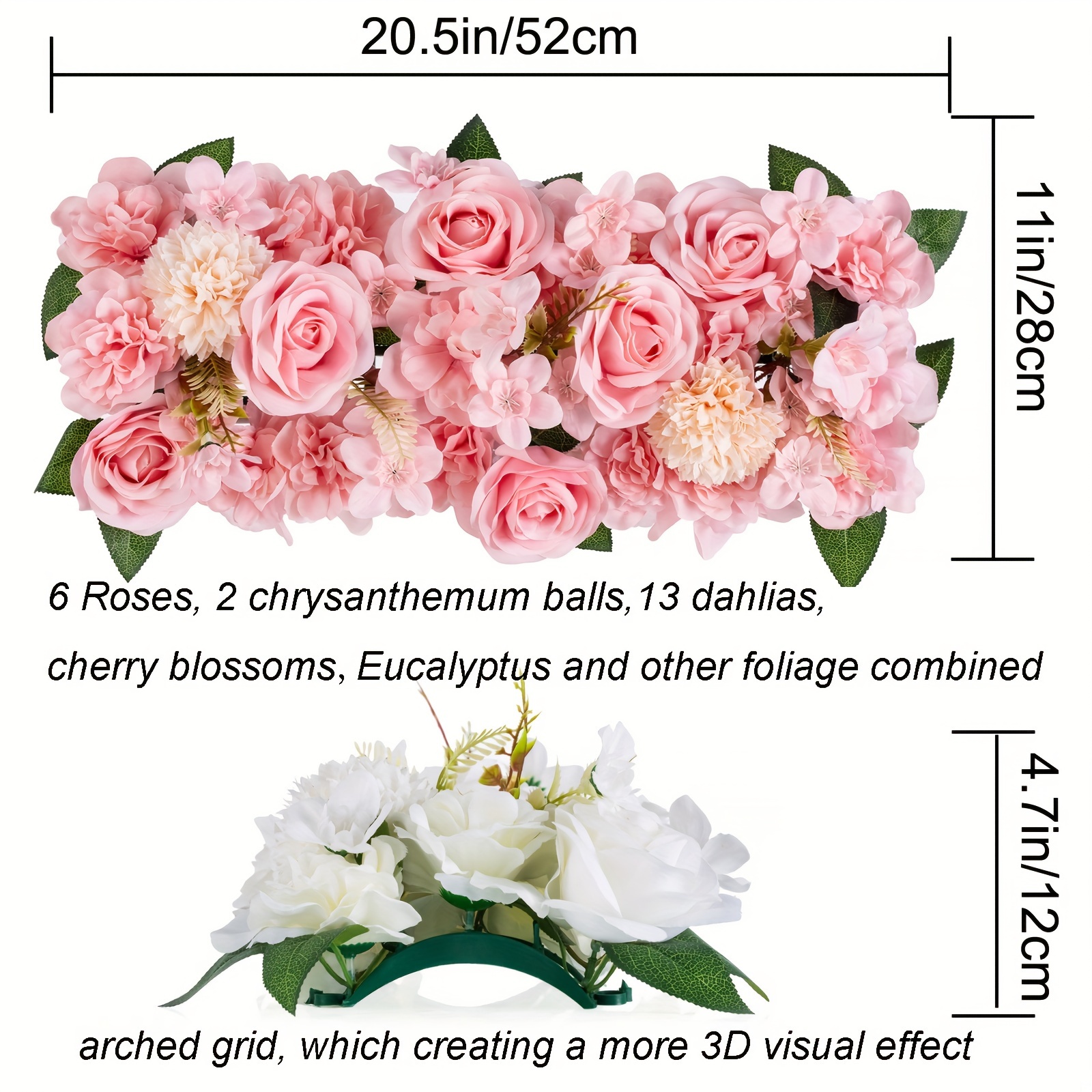 2 Pcs Wedding Dining Table Flower Centerpiece Arch Silk Rose Flower  Arrangement Table Runner Sweetheart Table Reception Decorations Artificial  Centerp