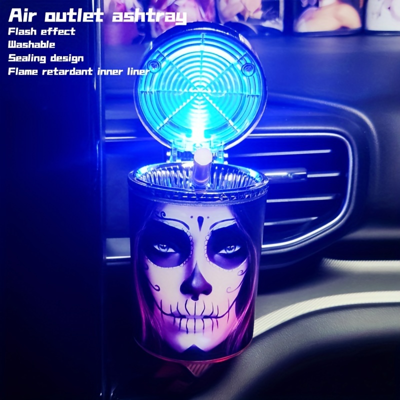 Auto Aschenbecher Tragbare Bling Zigarette Rauchlose Zylinder Cup Halter  mit blauem LED-Licht, Autozubehör für Frauen