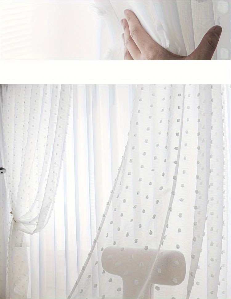 Grommet Top Boho Sheer Curtains White Pom Pom Tufted Semi - Temu
