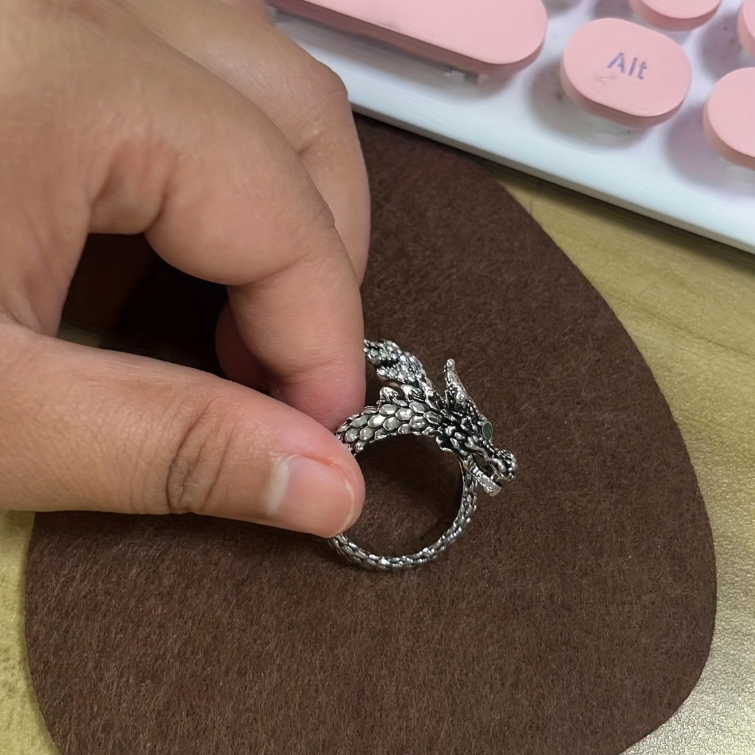 Vintage Men's Rhinestone Dragon Shape Ring Adjustable Ring