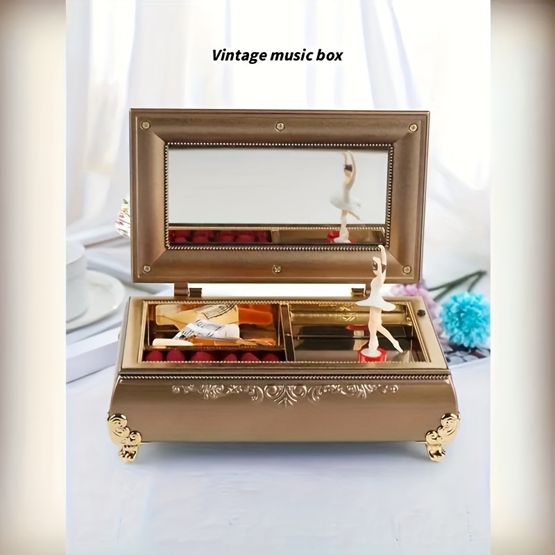 Caja de música giratoria clásica para niñas, de 3 colores con manivela caja  musical, almacenamiento de joyería, con espejo - AliExpress