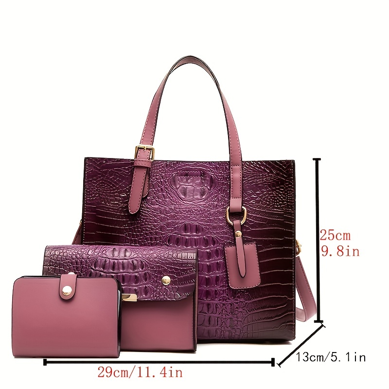 3pcs Luxury Crocodile Pattern Tote Bag Set Womens Glossy Large Handbag  Crossbody Bag Clutch Purse Credit Card Holder - Bags & Luggage - Temu  Germany