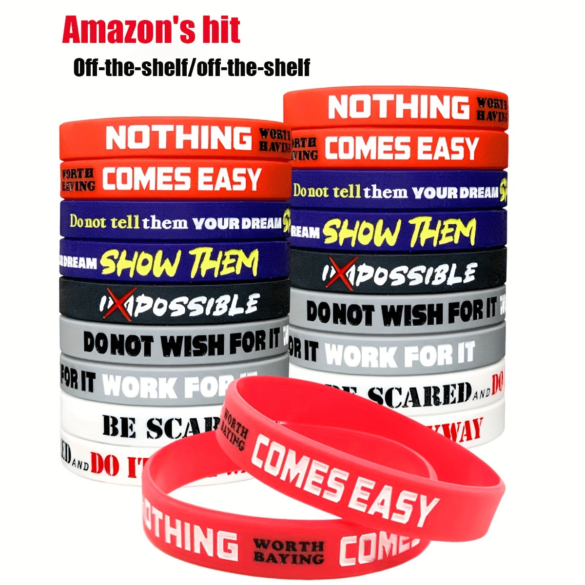 

5pcs Engraved Color Rubber Sports Wristband, Inspirational Quote Silicone Bracelet