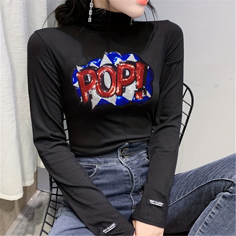 Clothing Diy Large Patch Pop Letters Sequins Embroidered - Temu