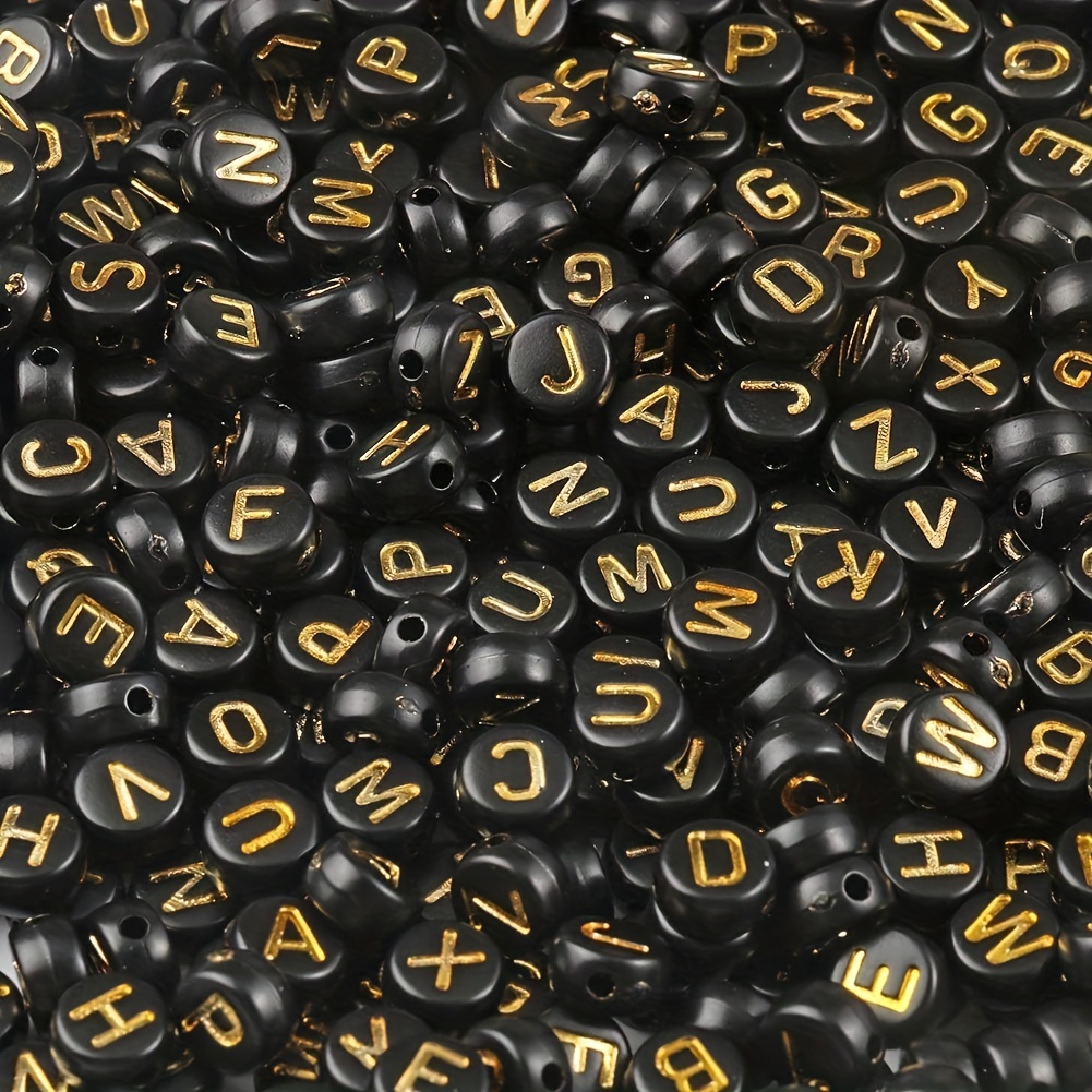 Acrylic Black Round Golden Letter Beads For Diy - Temu Australia