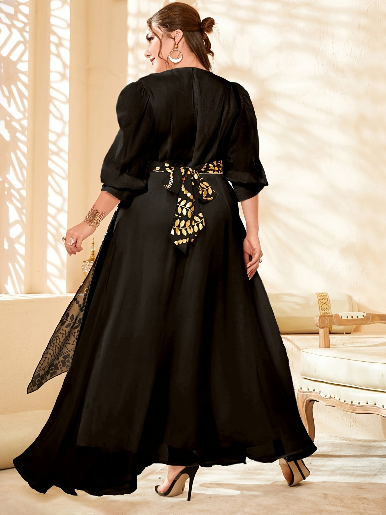Barocco Print Long Chiffon Kaftan Dress