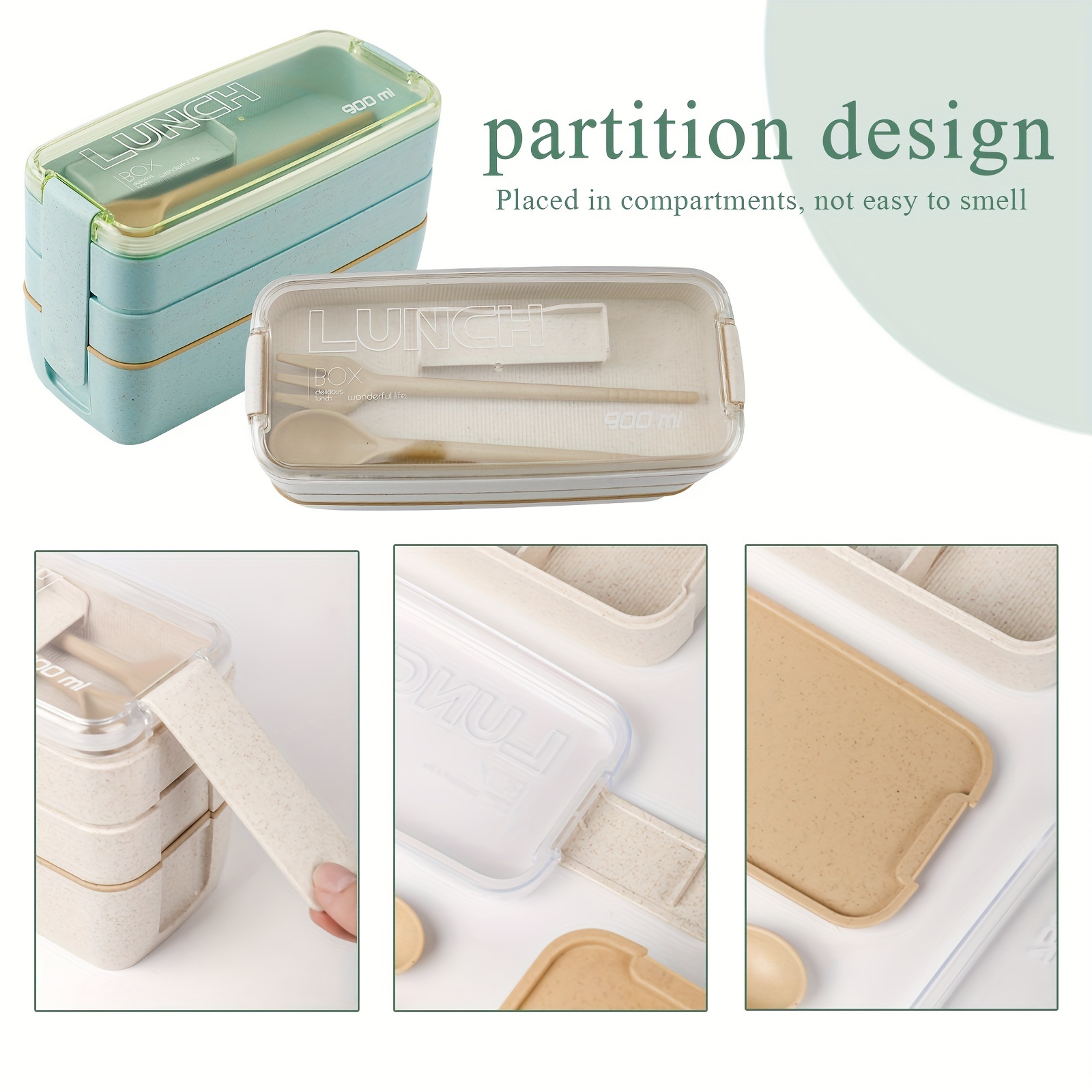 Eco-friendly Beige Stackable Bento Box Lunch Box for Adults