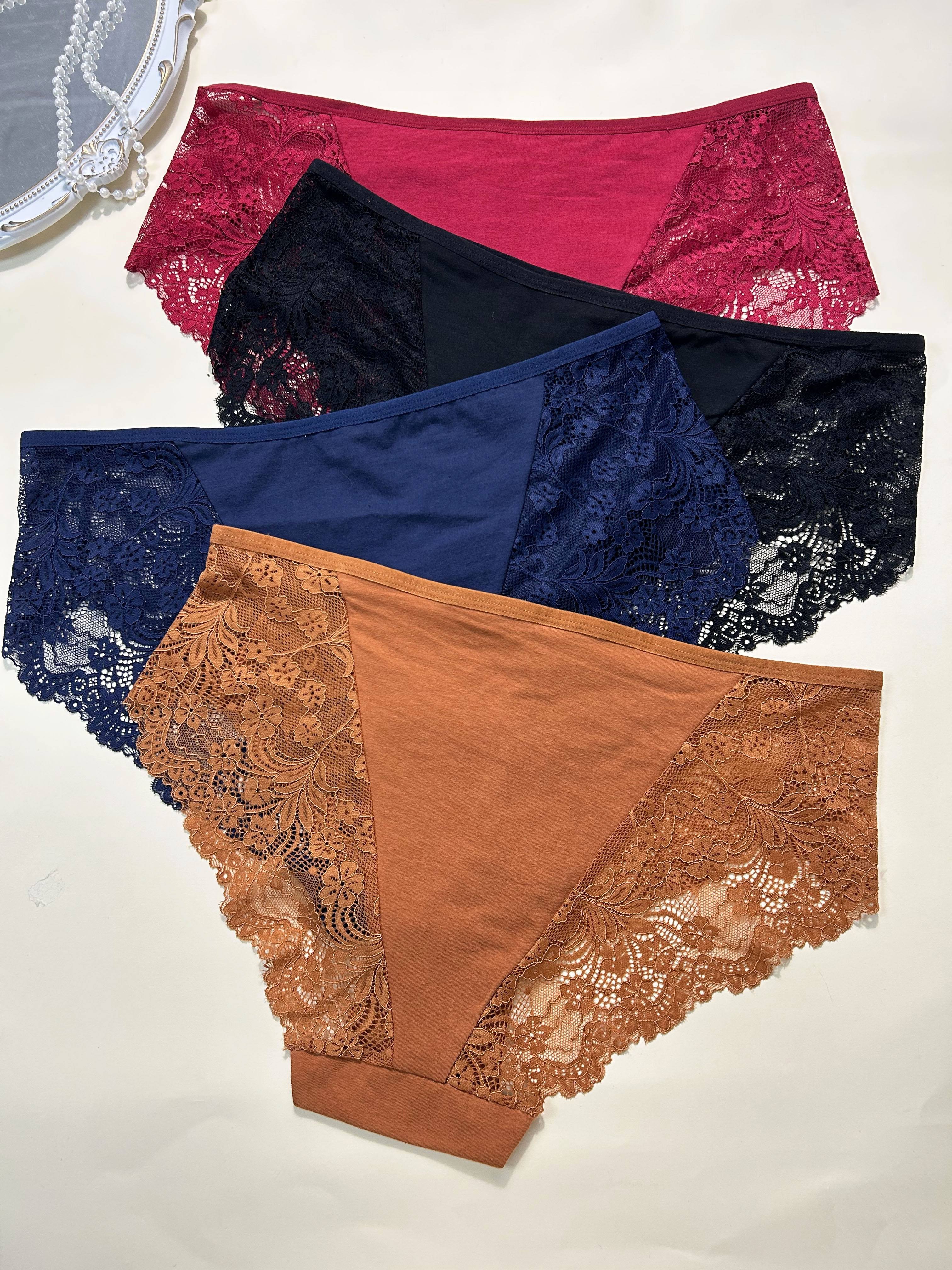 Plus Size Sexy Panties Set Women's Plus Solid Contrast Lace - Temu Canada