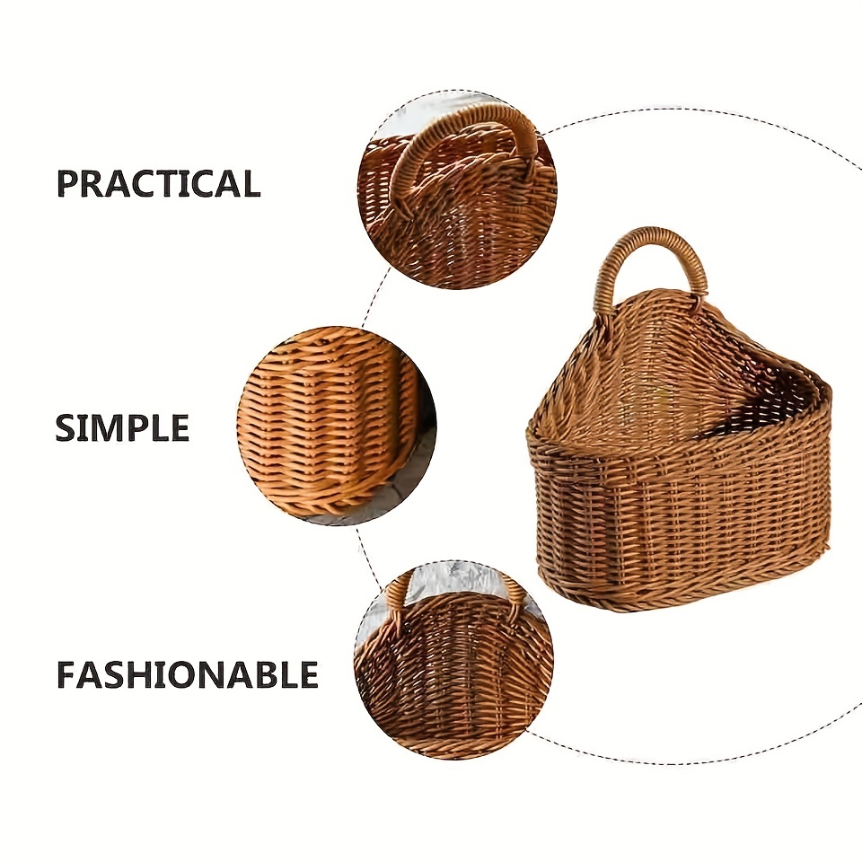 Plastic Rattan Woven Storage Basket Kitchen Wall Hanging - Temu