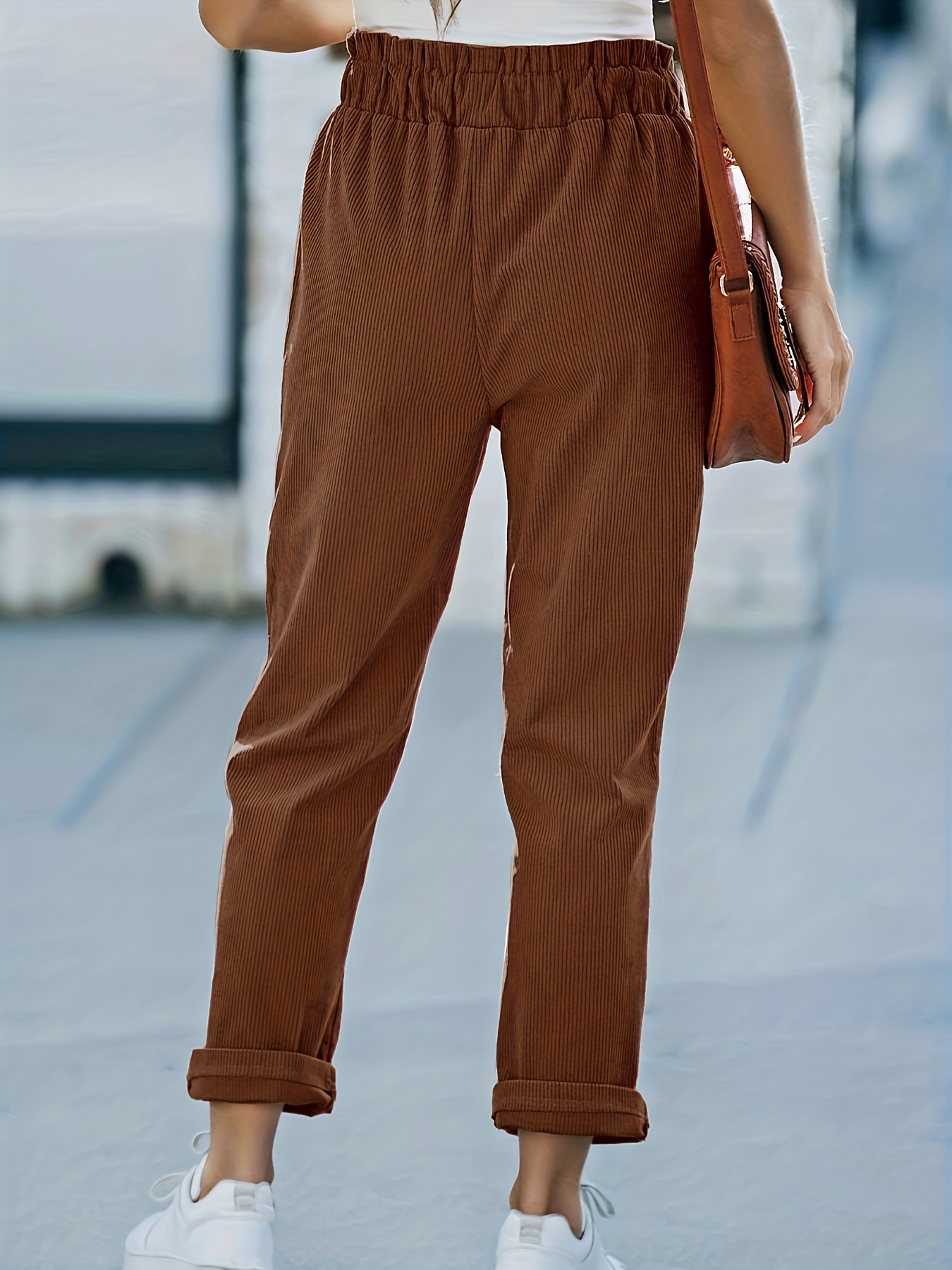 Casual Loose Corduroy Pants Solid Pocket High Waist Fashion - Temu
