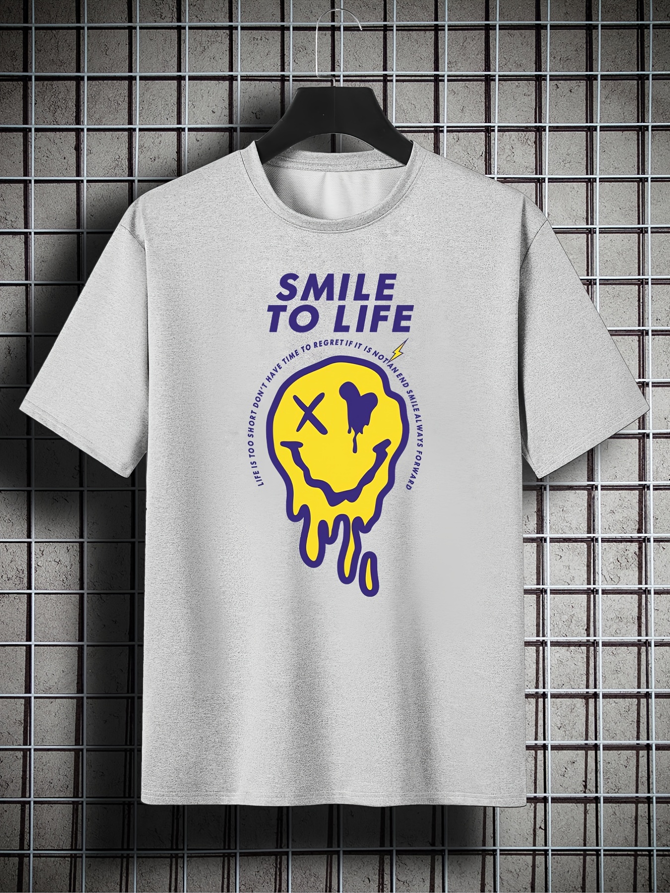 Men's Plus Size 'smile To Life' Melt Smile Face Pattern Plain