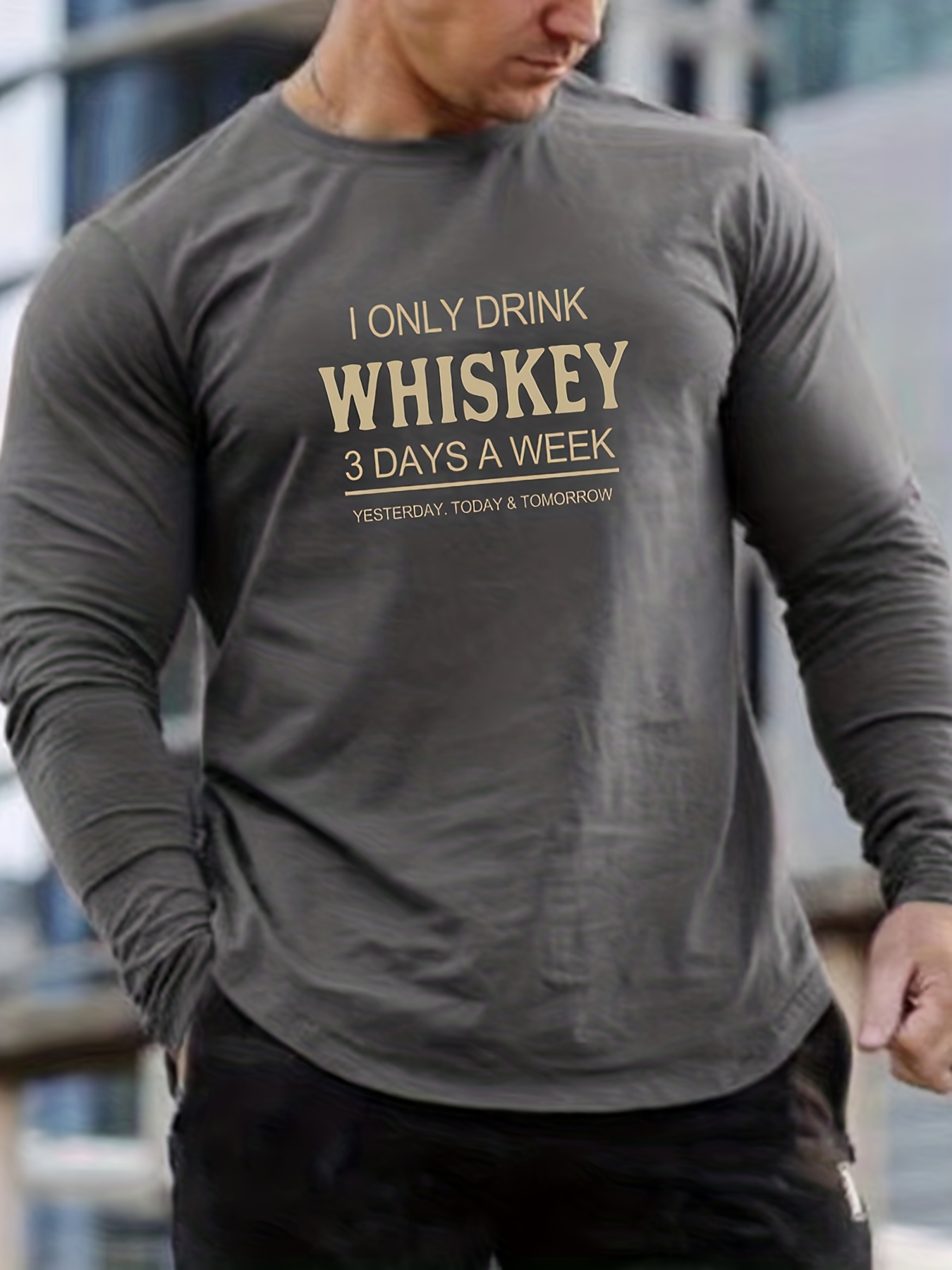 Whiskey Helps Impresión Camiseta Manga Larga Hombres - Temu