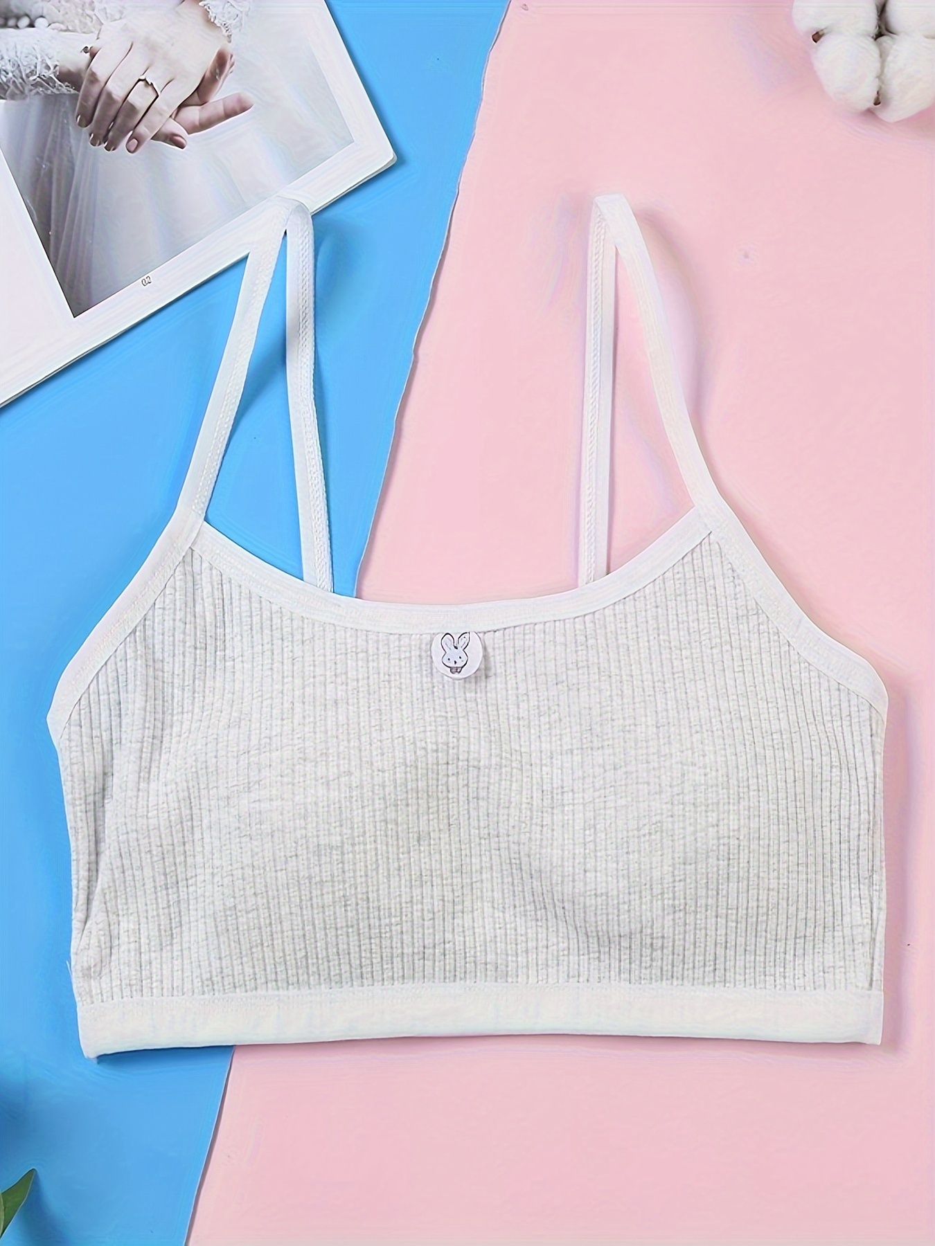 Girls Tube Top Solid Color Underwear Cotton Padded Bra - Temu