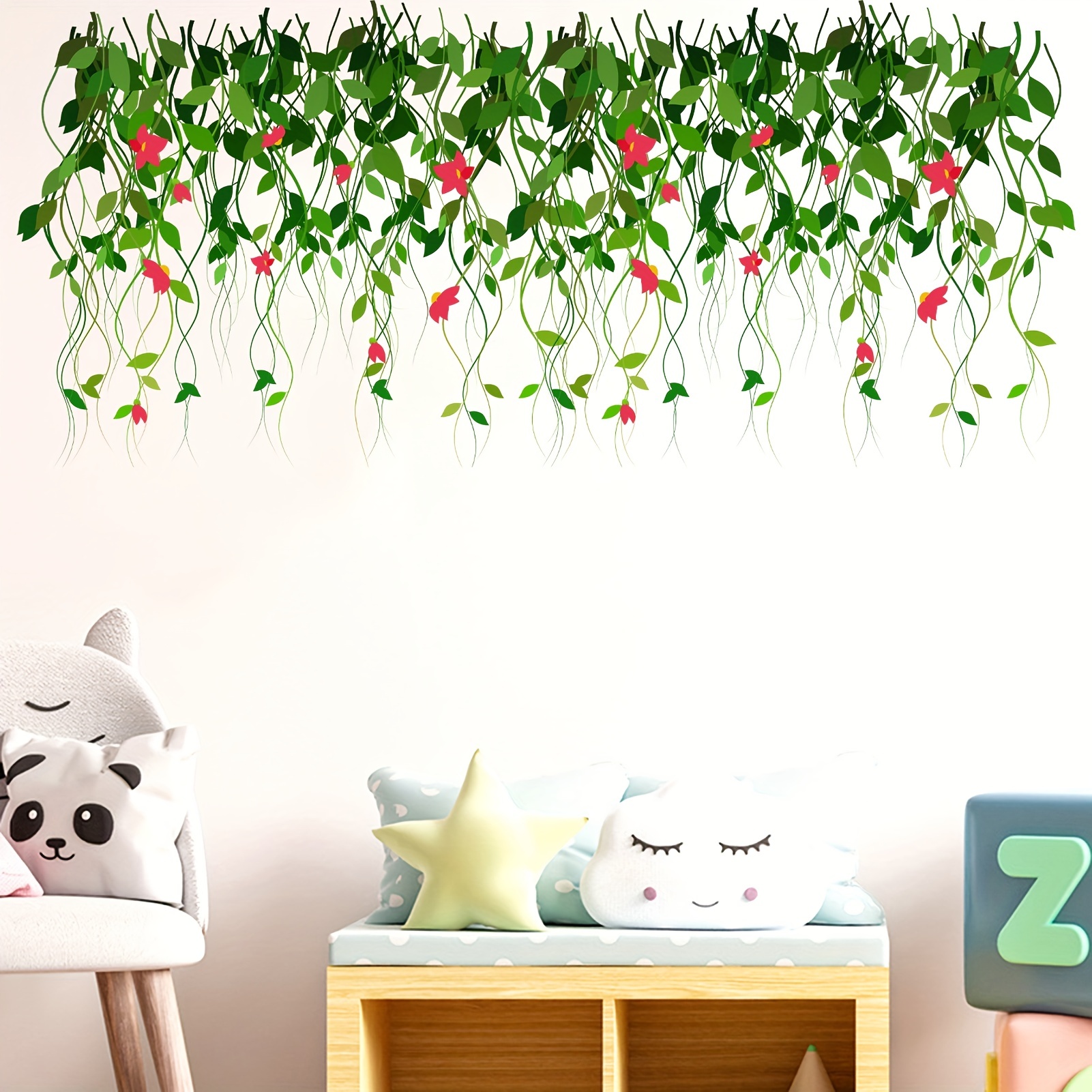 Green Leaf Wall Decals Hanging Vine Wall Sticker Plant Flower Wall Decal  Butterfly DIY Removable Wall Stickers Peel and Stick Art Murals for Bedroom