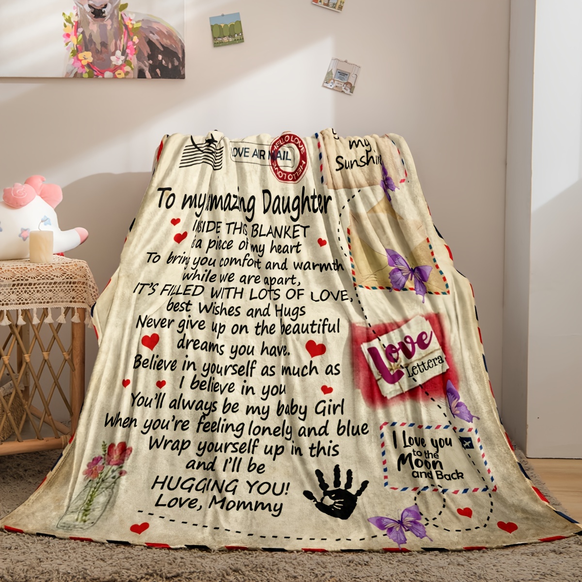 1pc Message Print Blanket Flannel Towel Quilt To My Daughter Blanket From Mom Dad Flannel Throw Blanket