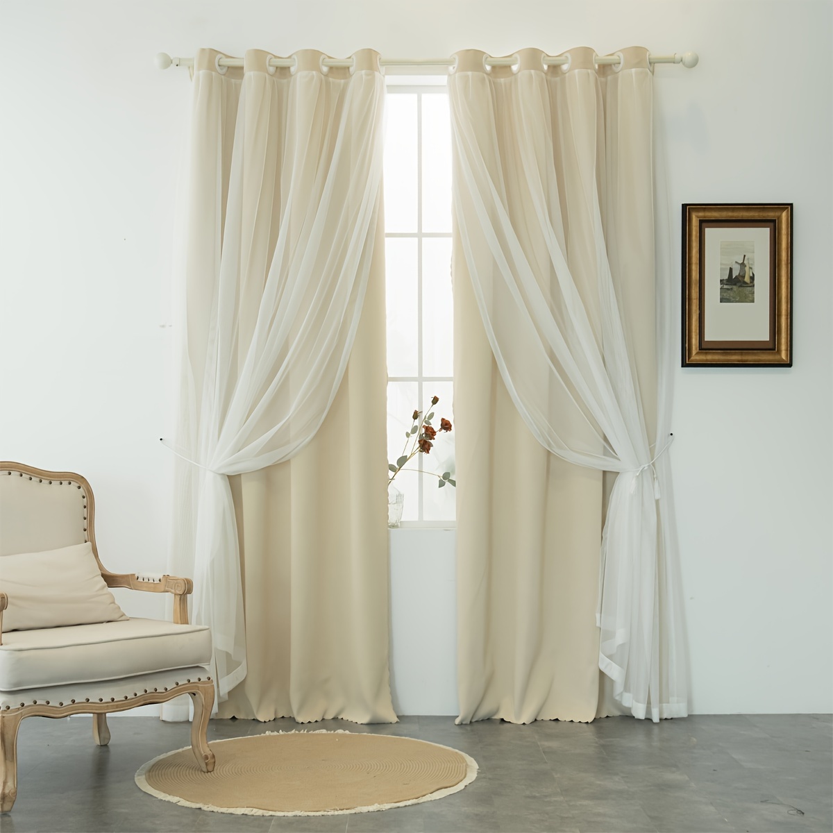 Comprar Cortinas transparentes de tul multicolor liso para decoración de  sala de estar, cortinas blancas para la habitación, dormitorio, cocina,  cortinas de gasa de organza