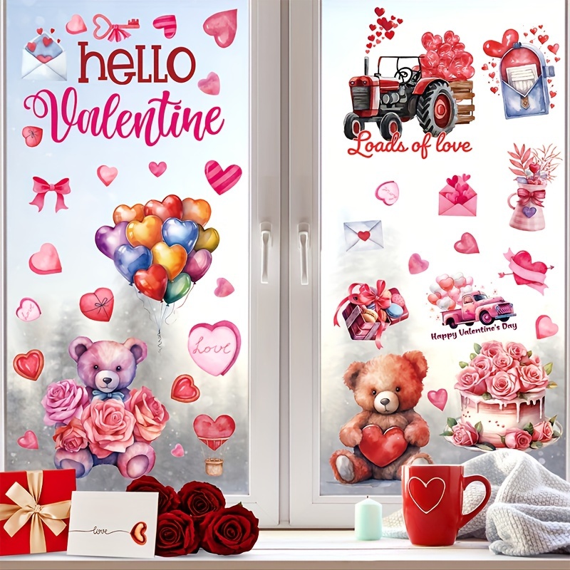 VETROFANIA SAN VALENTINO-DECORO VETRINA-DCUORI E CUPIDO ROSSO-TEMI