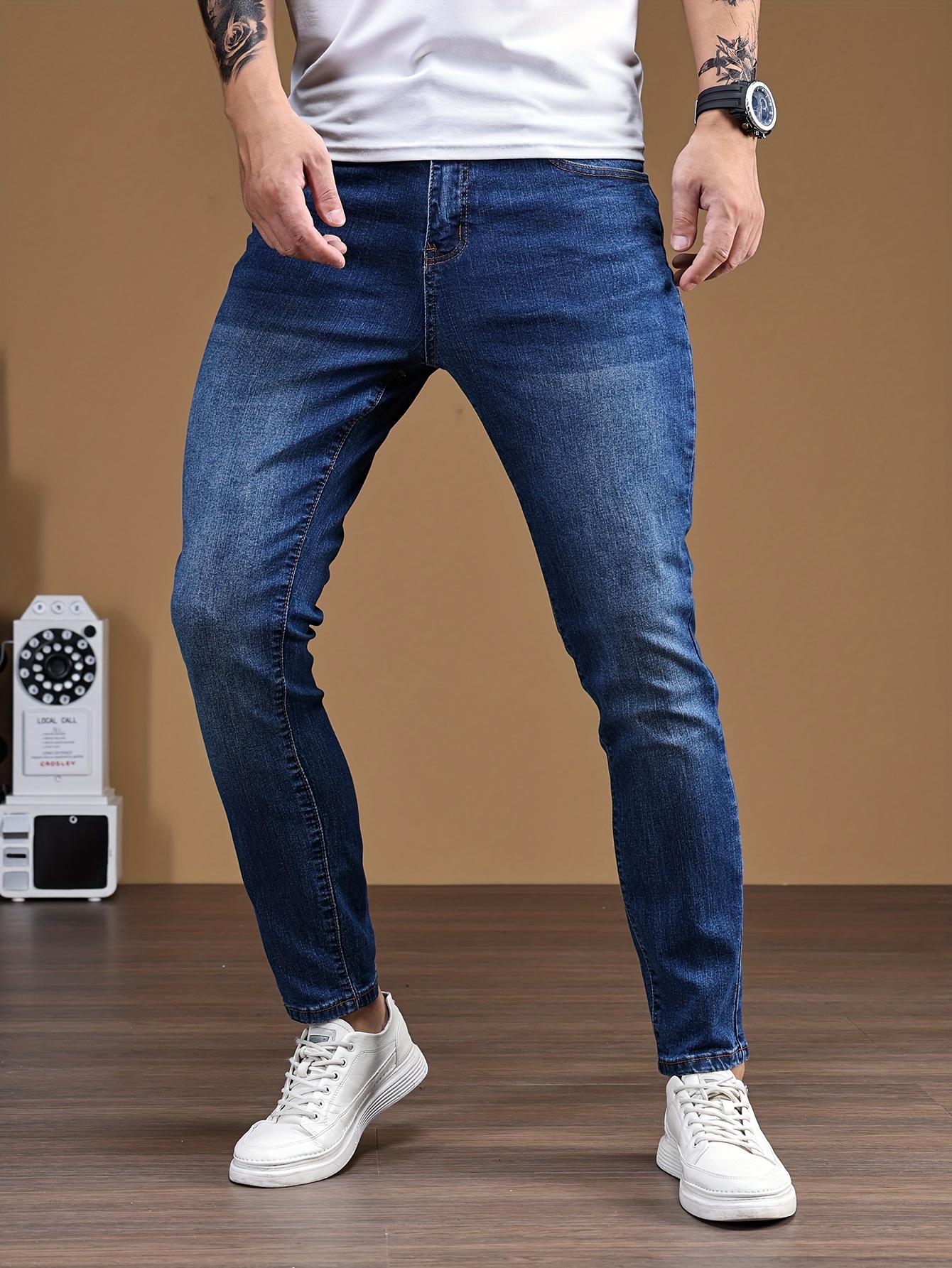 Classic Design Fit Street Style Jeans - Temu Slim Men\'s Casual