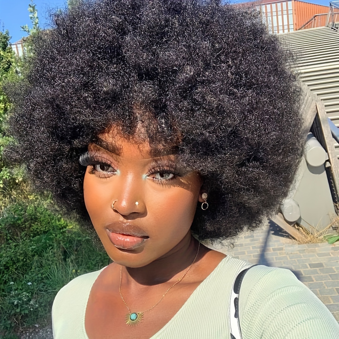 99j burgundy afro human hair wig bangs short bob Temu United Kingdom