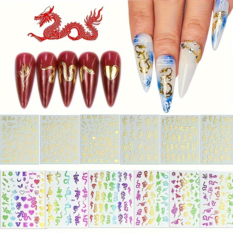 Gradient Snake Dragon Design Nail Art Stickers New Year self - Temu New ...