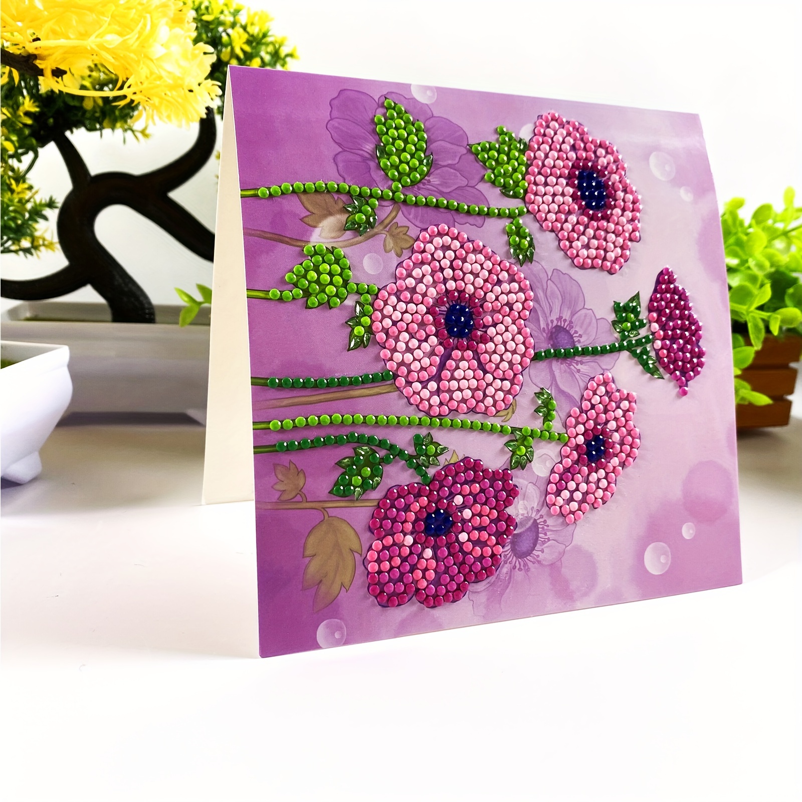 Diamond Painting Diy Greeting Card Birthday Flowers And - Temu