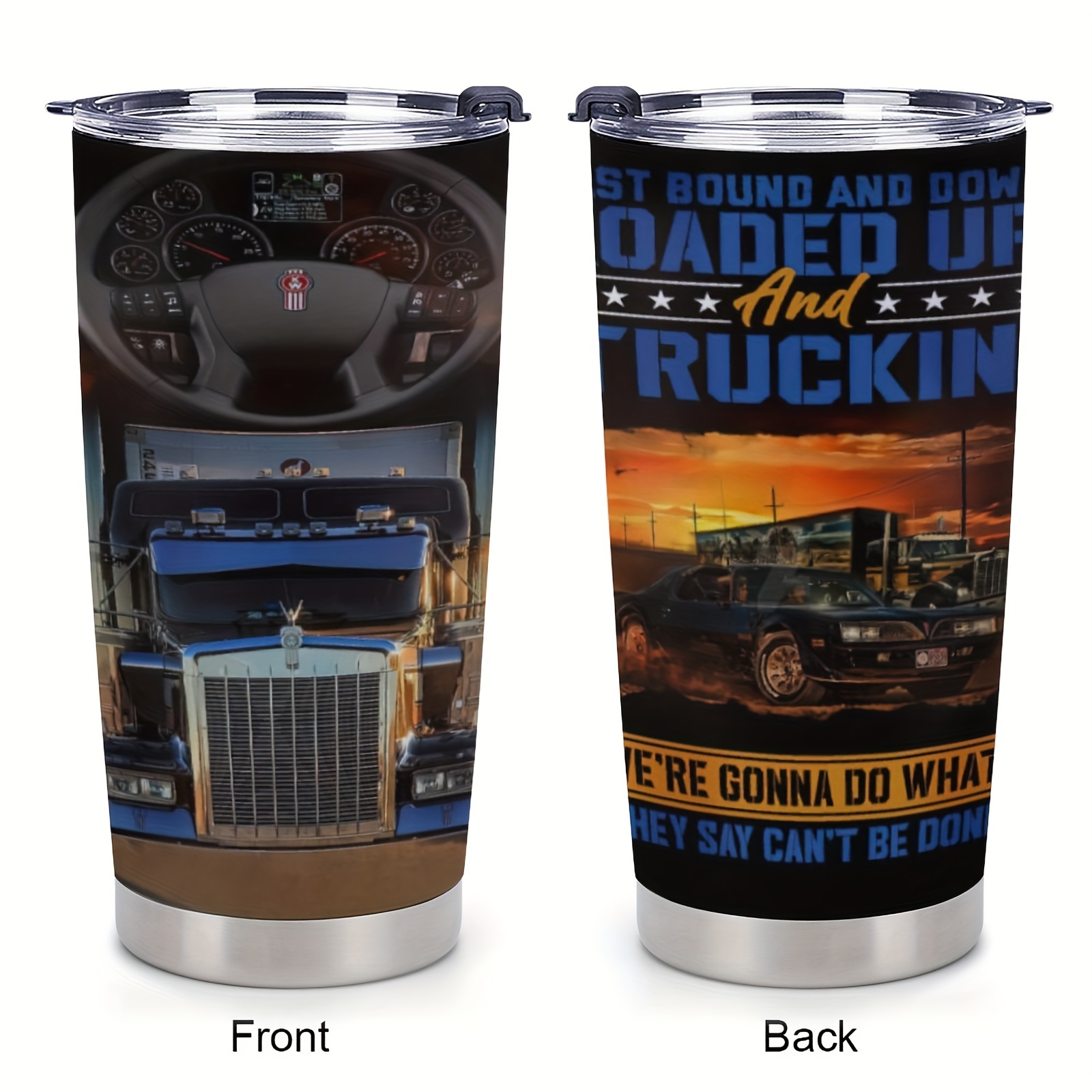 

1pc 20oz Trucker Truck Driver Gifts, For Dad Husband From Daughter Son, Double Wall Vacuum Sporty Insulated Travel Coffee Mug With Lid