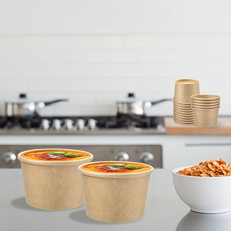 Kraft Paper Soup Cups With Lids - - Disposable Food Containers For