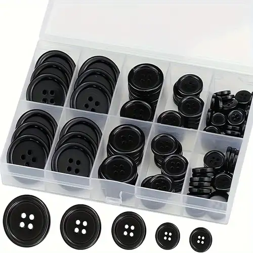 80 Pcs Large 3/4 inch Black Buttons for Sewing Round Resin Black Buttons  for Crafts 4 Hole Flatback Coat Buttons for Shirt Sweater DIY and Clothing