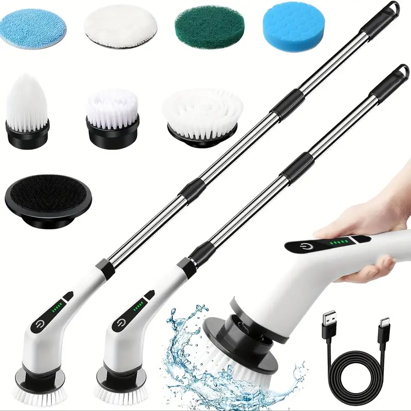 Electric Spin Scrubber, Cordless Cleaning Brush with 7 Replaceable