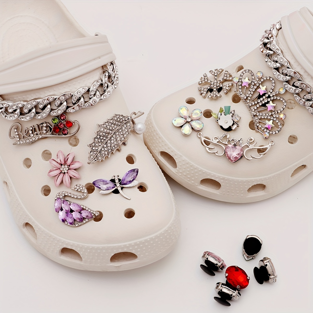 Bling Clogs Charms For Women With Silver-tone Shoe Chain For