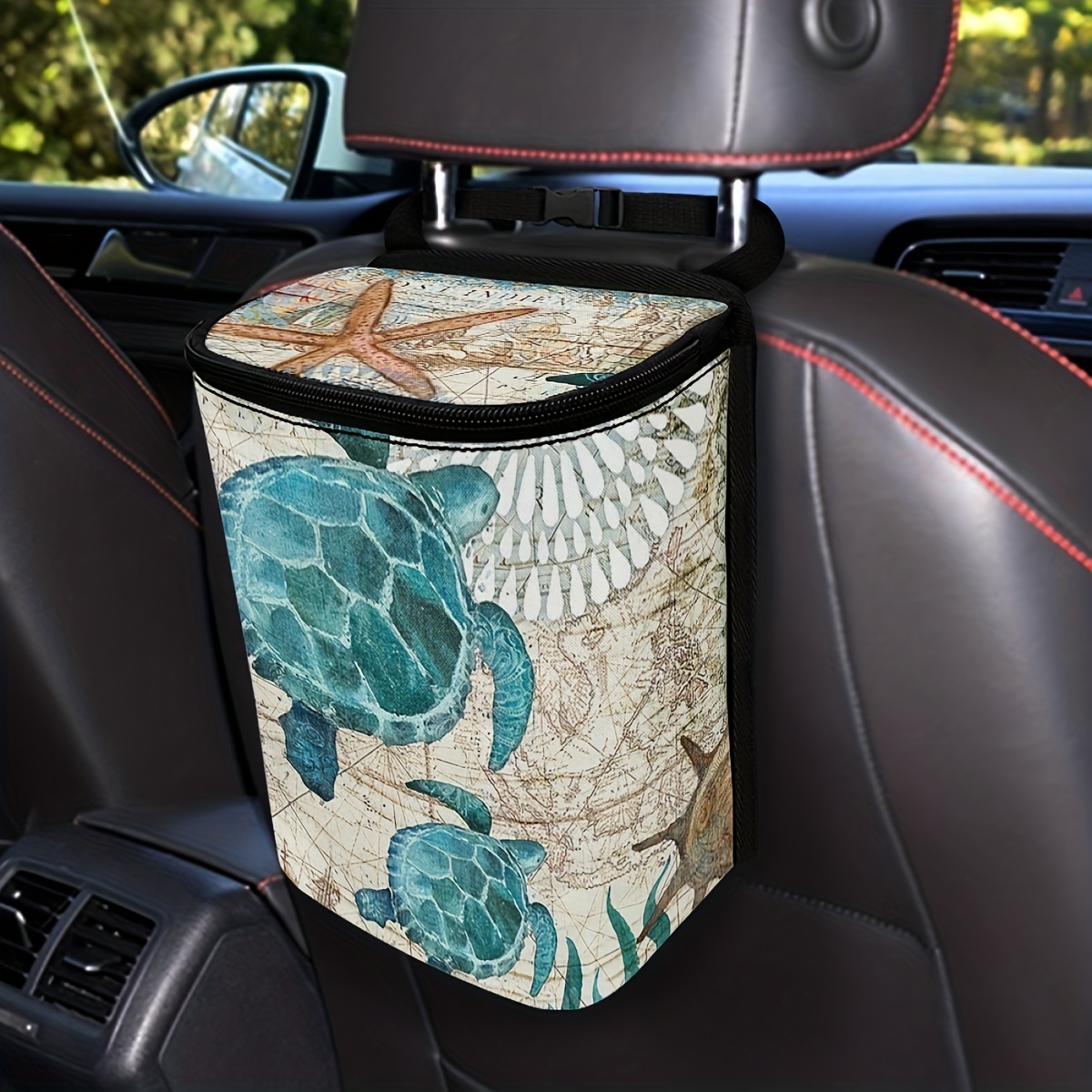 

1pc Vintage Sea Turtle Car Trash Can - Women Trash Bag For Car, Vehicles Interior Accessories, Storage Bag For Home, Travel, Picnic