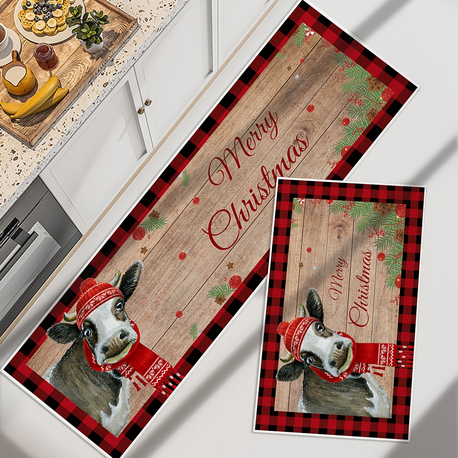 Roszwtit Chef Kitchen Rugs and Mats Set of 2, Christmas Believe