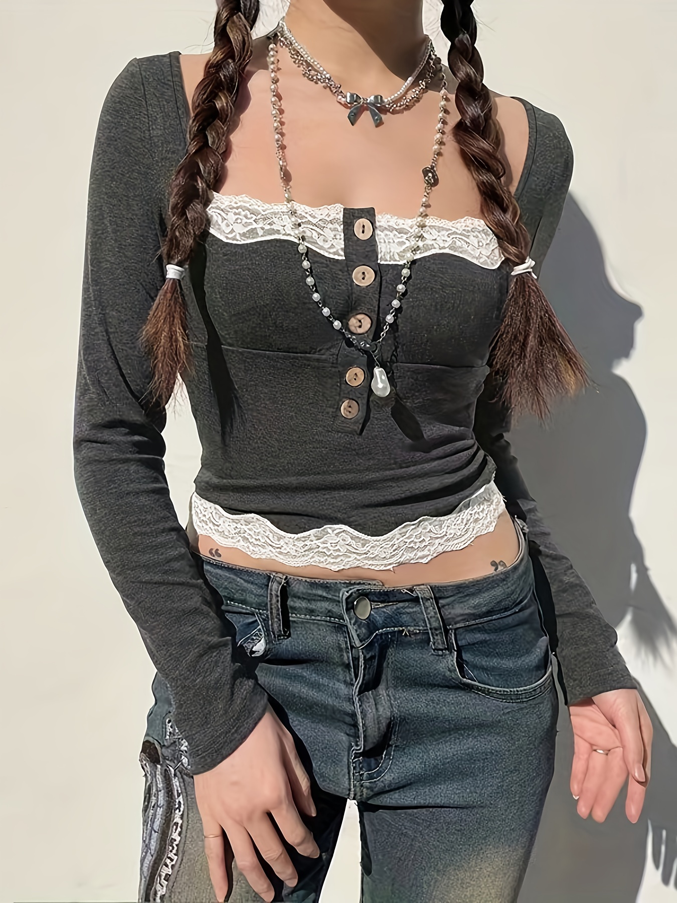 Knit Jersey Bralette w/Contrast Lace & Short Black XL 