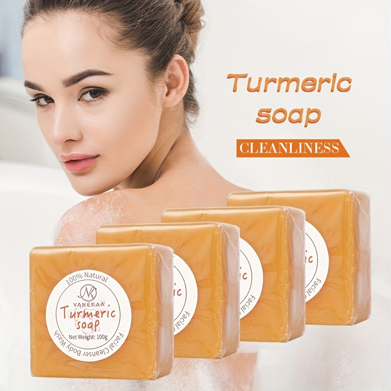 2/4pcs Turmeric Soap Pack Turmeric Soap Handmade Ginger Soap, Deep Cleansing And Oil Control, Moisturizing, Rich And Dense Foam, Suitable For Body And Face, Universal For Men And Women