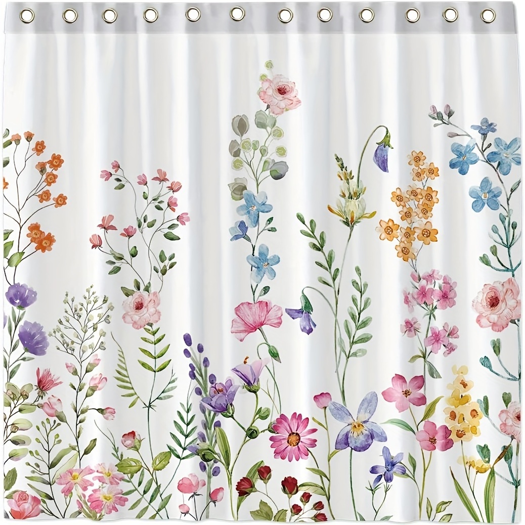 Floral Plant Watercolor Shower Curtain Hooks Waterproof - Temu