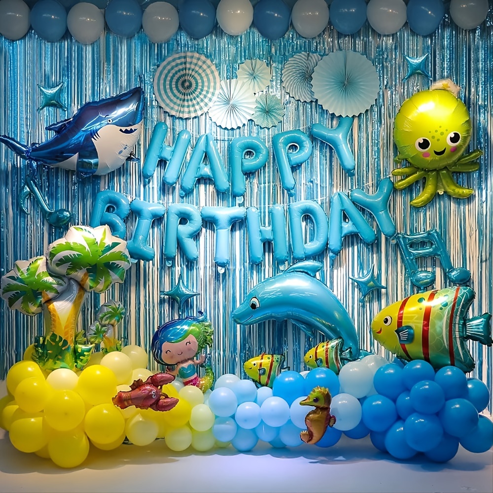 Set, Hot Summer Sea Animals Birthday Party Blue Background Dolphin Balloon  Chain Set, Summer Decor, Summer Supplies, Party Decor, Party Supplies, Birt