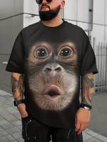 Men's 3D Gorilla Print T-shirt, Oversized Fashion Casual Loose Fit Tees Short Sleeve Tops For Big & Tall Males, Men's Clothing, Plus Size