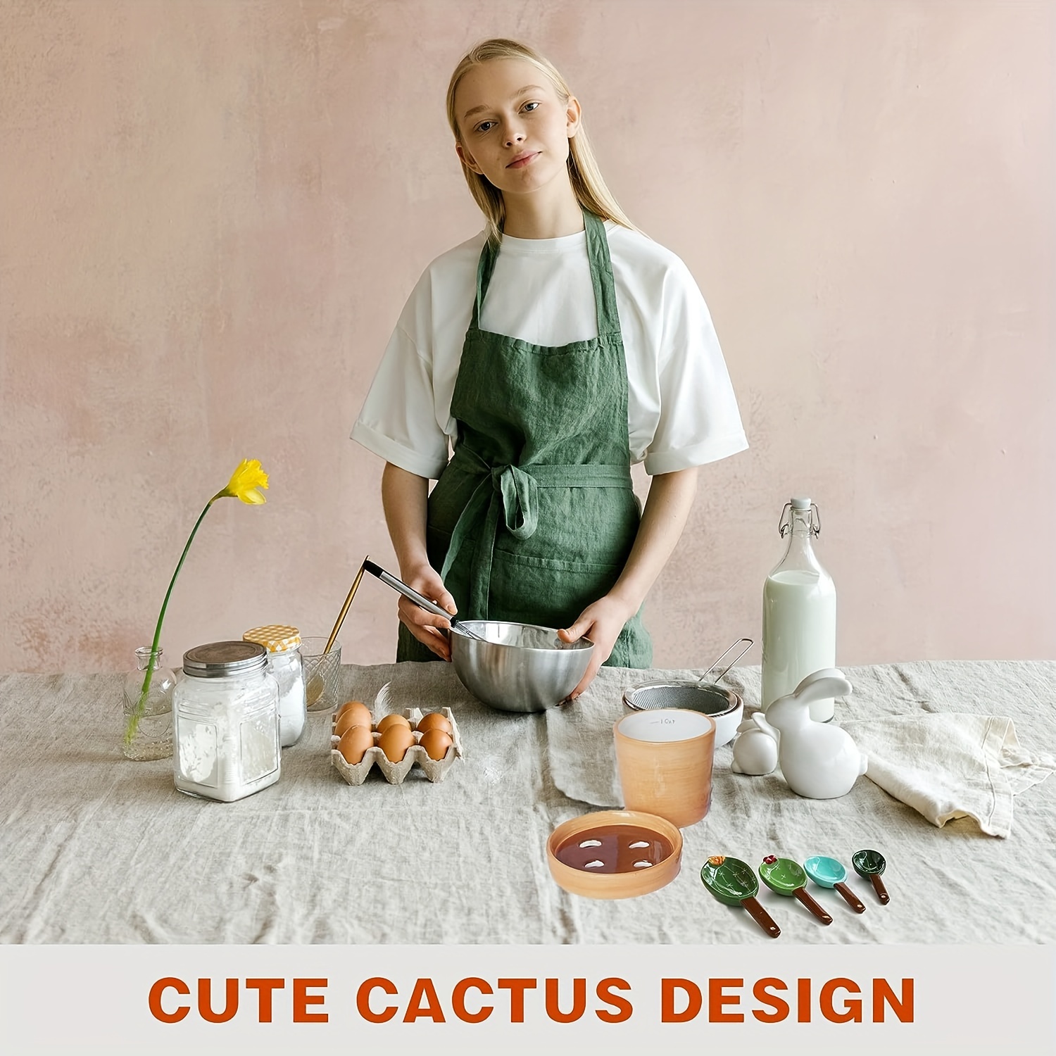 Creative Cactus Design Ceramic Measuring Spoon Set With Stand For