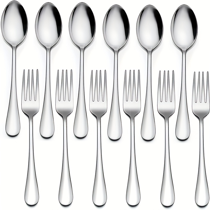 12pcs Stainless Steel Dessert Fork & Spoon Set for Home Kitchen Restaurant