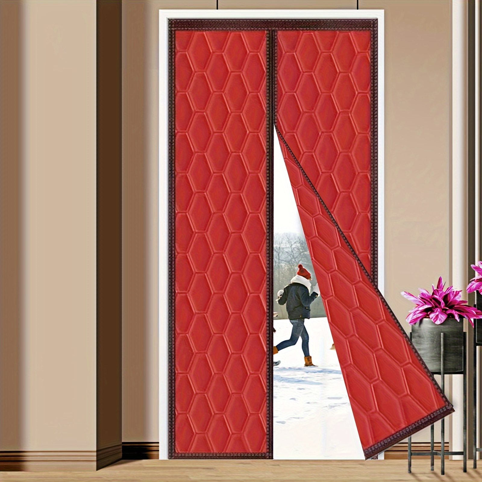 Insulated Door Curtain,Thick Thermal Doorway Screen Magnet  Closure,Temporary Door Insulation Cover for Winter Stop Draft Keep Cold Out  for Single