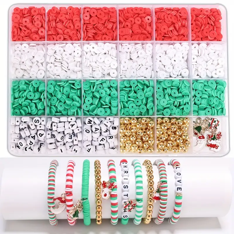 Christmas Clay Beads Bracelet Kit, Friendship Bracelet Making Kit, Letter  Beads Charms, Red White Green Clay Beads Kit, For Diy Jewelry Making Kit -  Temu