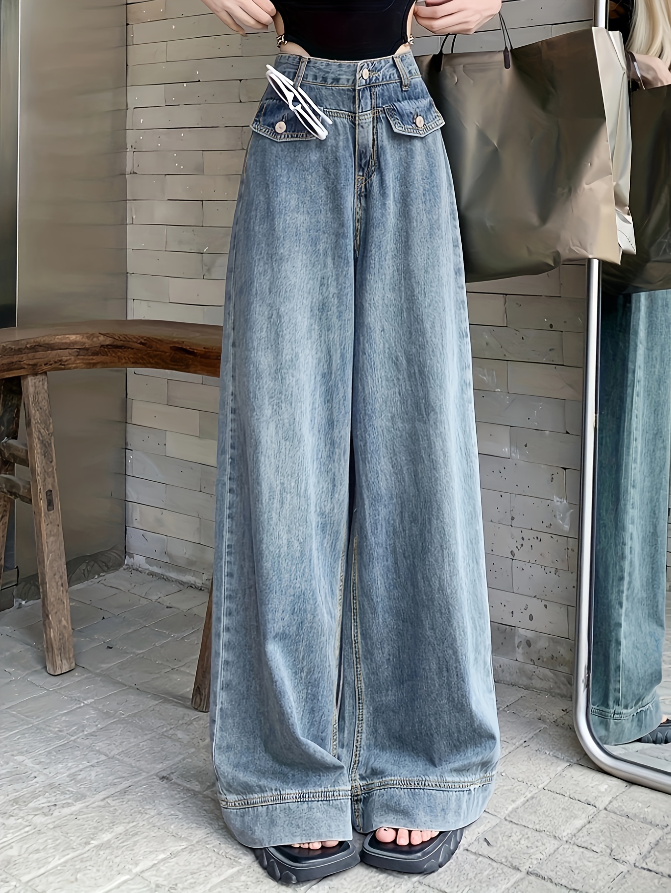 High Waist Elastic Jeans Women's Loose Cropped Casual Denim Pants