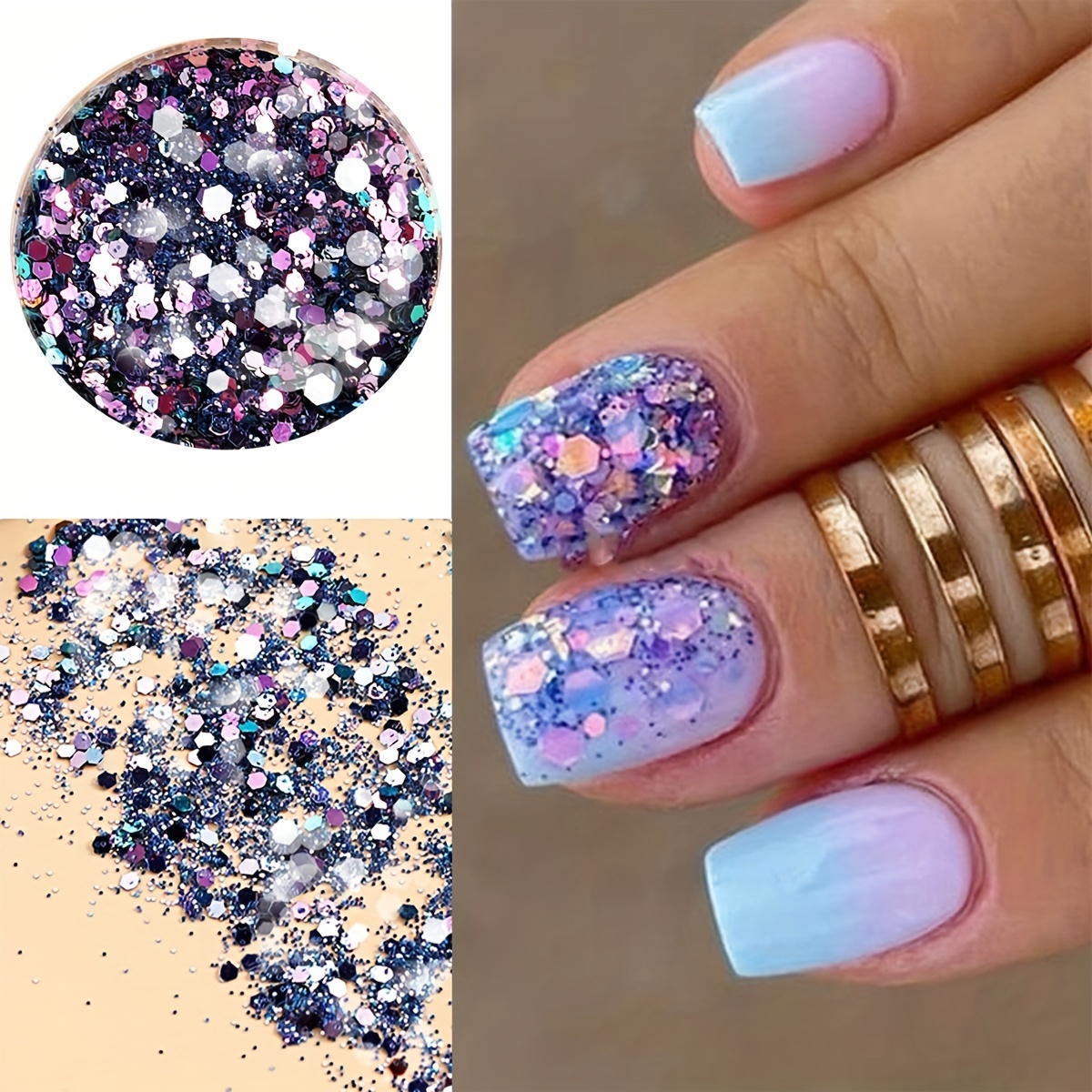 Holographic Nail Art Glitter Sequins Kit - Metallic Shining Flakes Decals