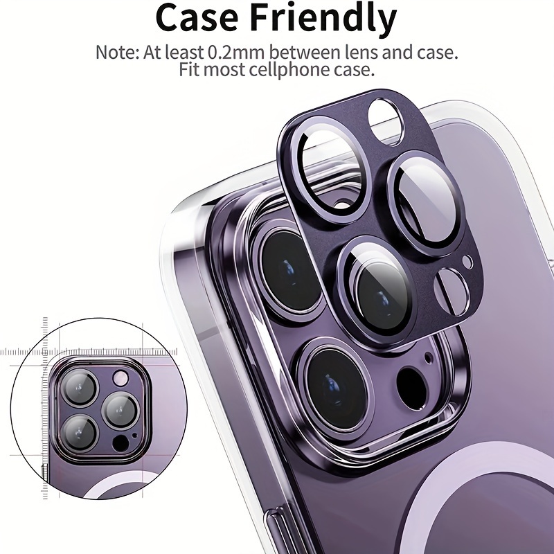 Camera Lens Protector Metal Ring Tempered Glass Cover Iphone - Temu