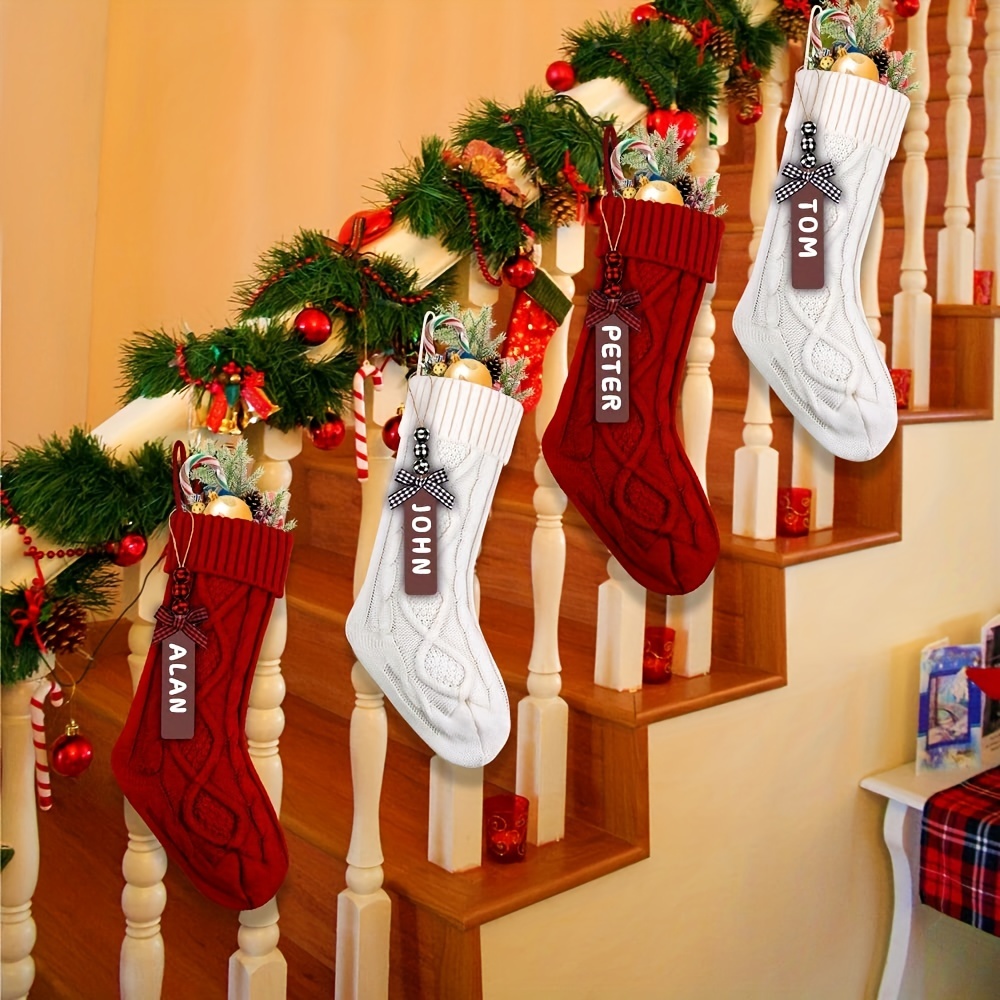 Personalized Christmas Stockings Wooden Name Tags with Buffalo