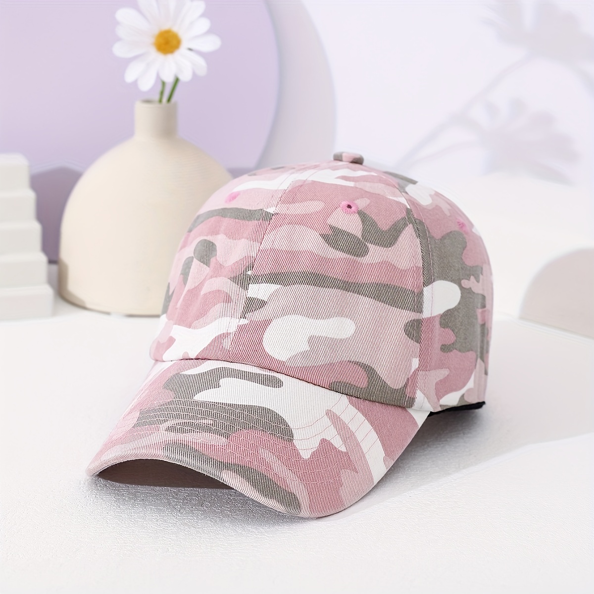

Pink Camouflage Baseball Cap Casual Curved Brim Sun Hat Adjustable Hip Hop Dad Hats For Women