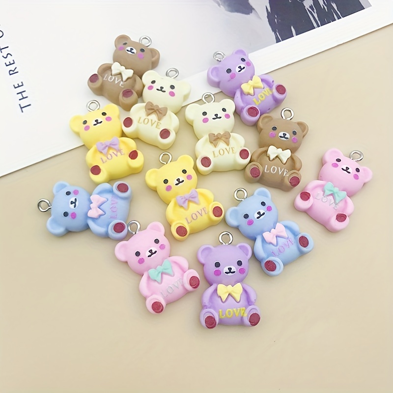 12pcs/lot 3D Resin Cartoon Charms 6 Colors Cute Bear Shape Charms Pendant for DIY Necklaces Earrings Bracelets Keychain Jewelry, Jewels Making