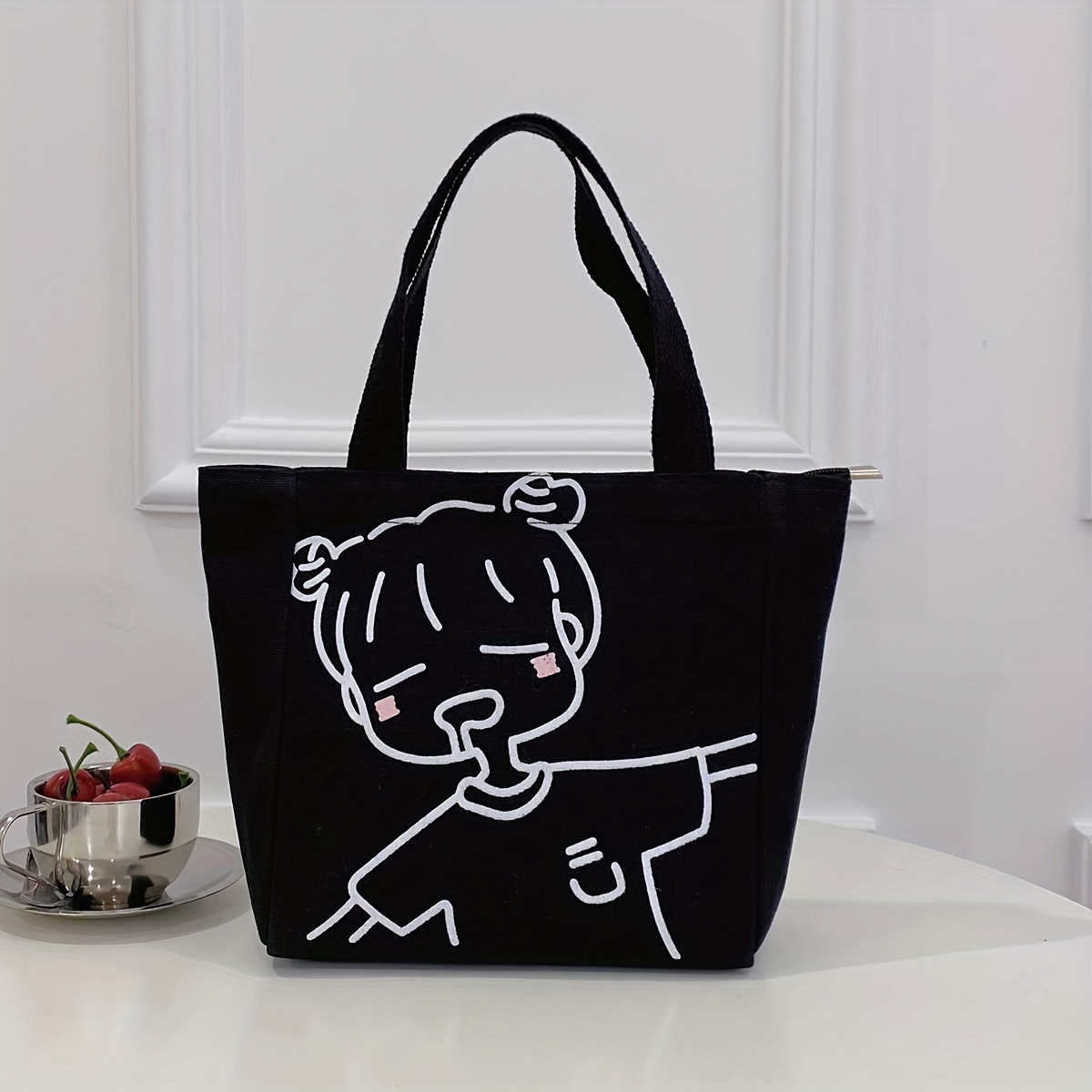 Fashionable Tote Bag With Character Print On Canvas